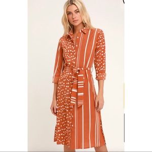 Orange Stripes and Dots Lulus Midi Dress NWOT